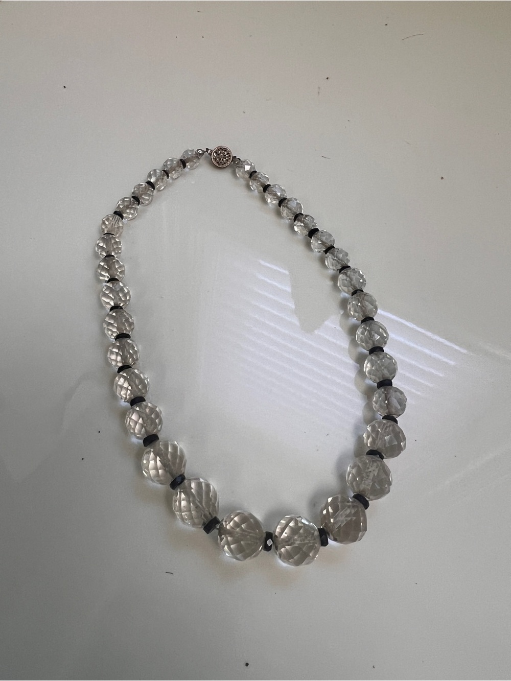 Clear Faceted Beaded Necklace with Black Accents